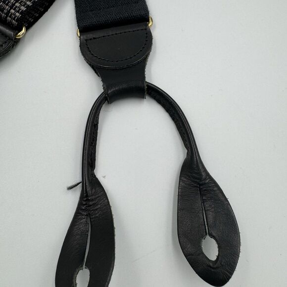 CAS Suspenders Germany Black Silk Ribbon Leather Button Tabs Gray - Picture 11 of 11